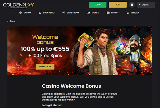 Bónus de boas-vindas Goldenplay