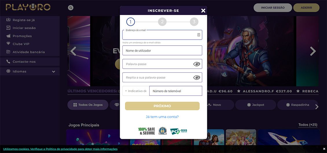 Playoro Casino - processo de registro etapa 2
