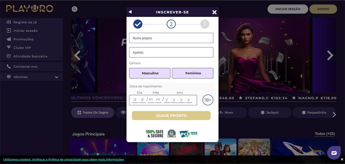Playoro Casino - processo de registro etapa 3