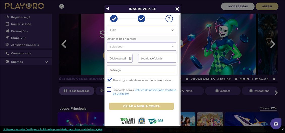 Playoro Casino - processo de registro etapa 4