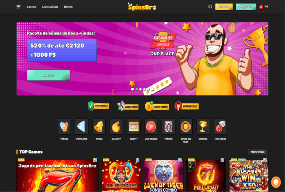 Página principal do SpinsBro Casino