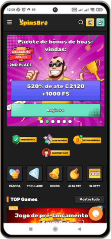 Página principal do SpinsBro Casino no ecrã do telemóvel
