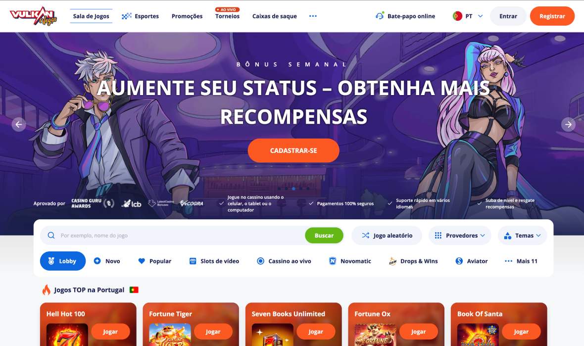 Página principal do Vulkan Vegas casino