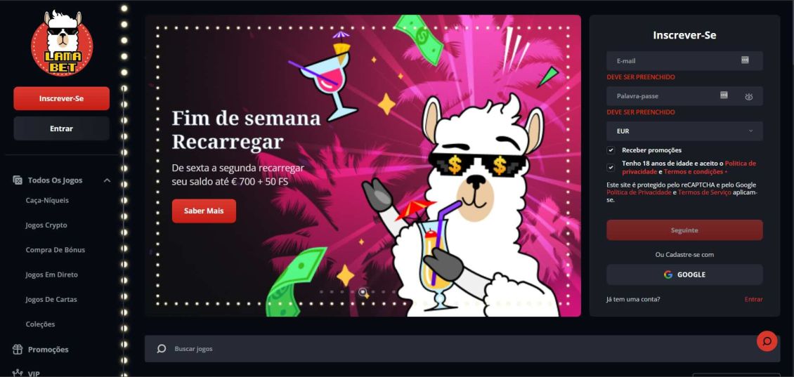 Lamabet Casino - processo de registro etapa 2