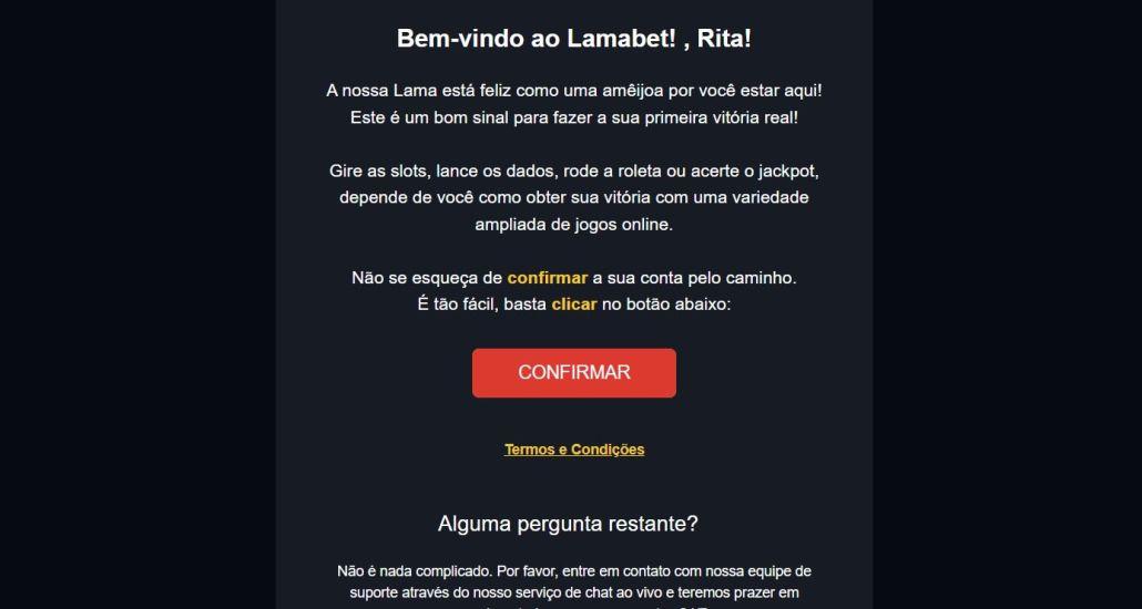 Lamabet Casino - processo de registro etapa 5