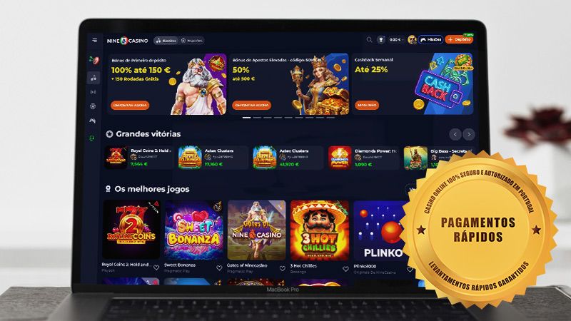 Página principal do casino Nine no laptop