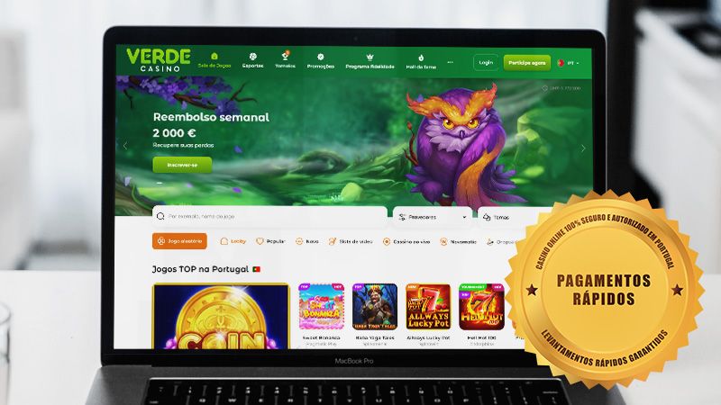 Página principal do casino Verde no laptop
