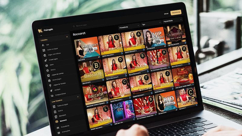 Página de bacará ao vivo do casino FairSpin no laptop
