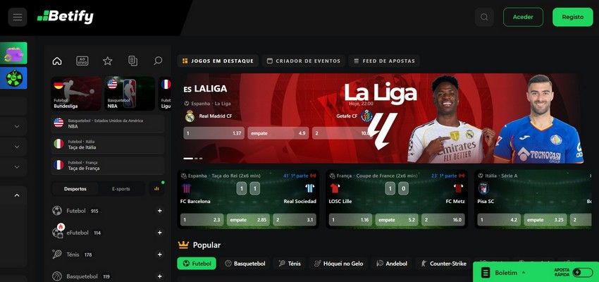 Página principal do Betify