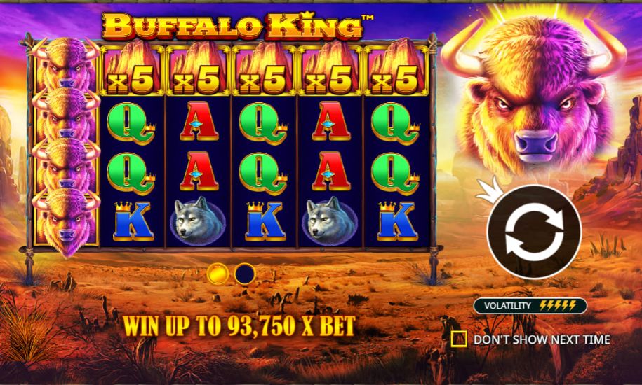 Imagem da slot Buffalo King com símbolos de búfalos.