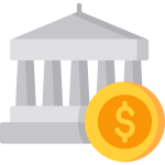 Silheuta de banco e moeda com ícone de dólar