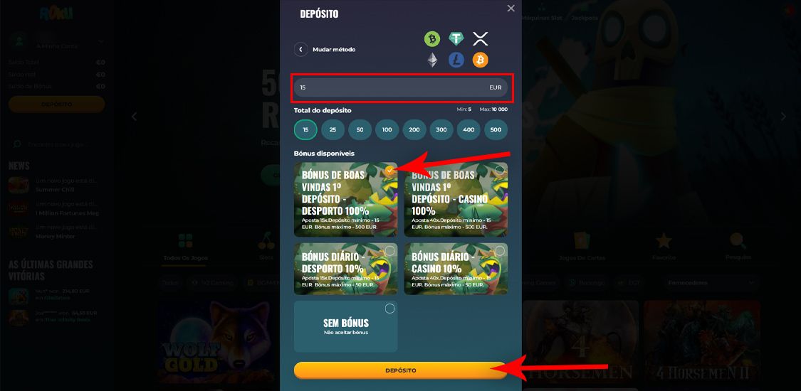 Como efetuar um depósito com Bitcoin – Passo 4