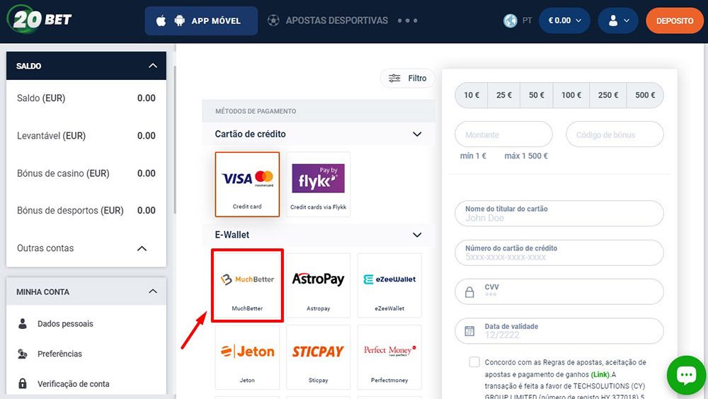 Método de pagamento.