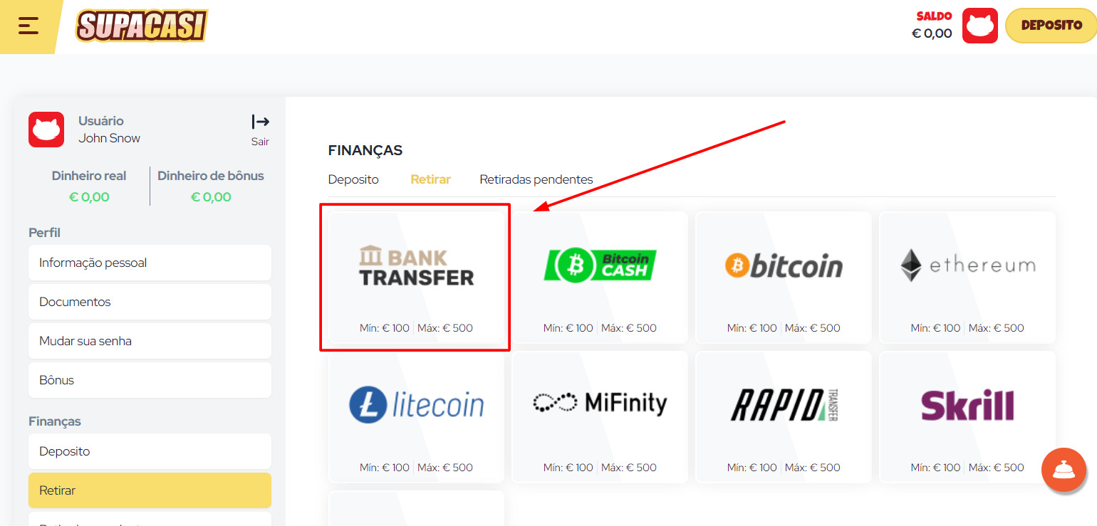 Transferência Bancária Local retirar - passo 3